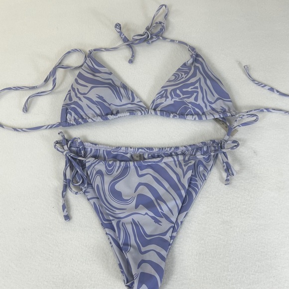 Other - Purple Swirl Zebra Print Triangle String‎ Bikini Swimsuit Set Women's Size L